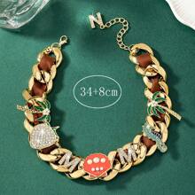 1pc Unique Design Exaggerated Faux Pearl & Thick Chain Necklace, Hip Hop Style Unisex Fashion Accessory