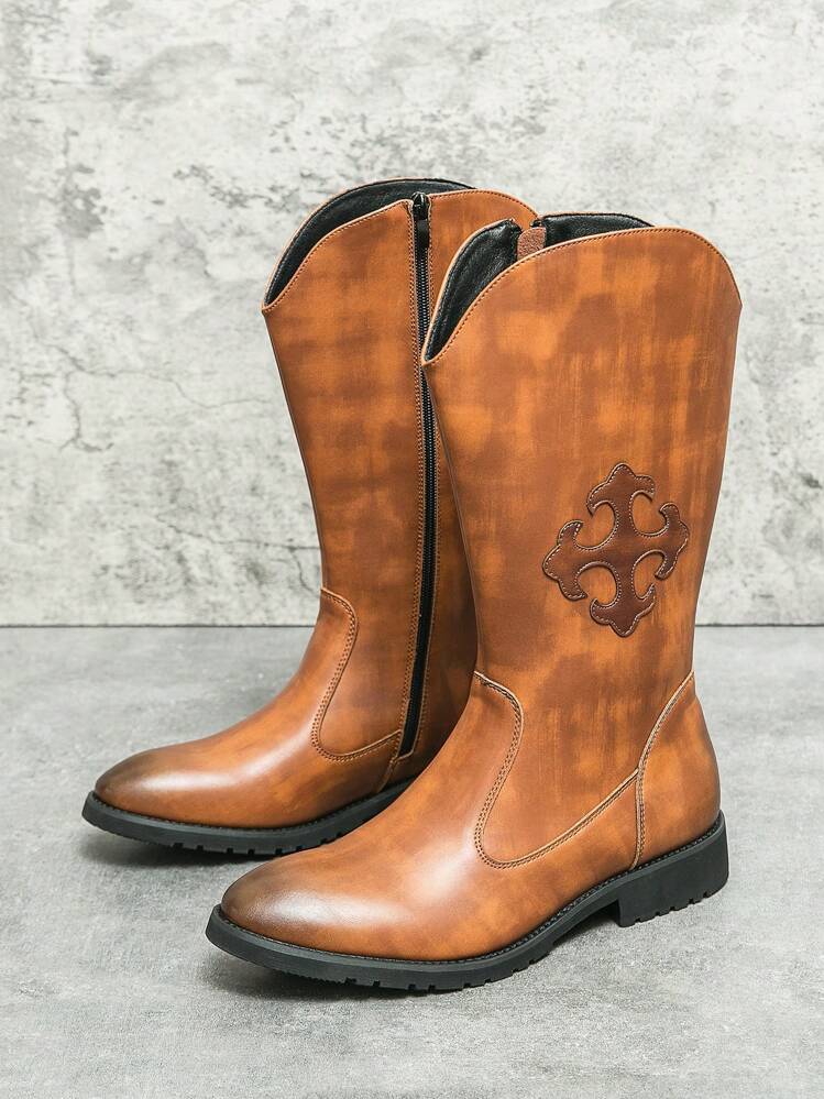 メンズ レトロ アメリカンスタイルバイクブーツ 本革レザー 茶色