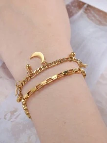 1 件女士不銹鋼三葉草印花和星月吊飾時尚手鍊,幸運感恩節禮物 - 手鍊系列 - 查看 10