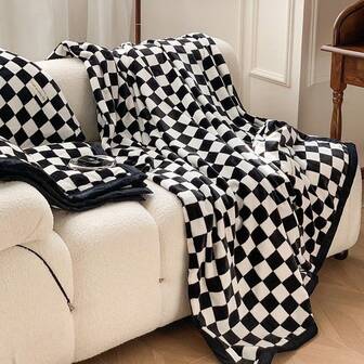 Svart och vit Hundstand Rutig Luftkonditioneringssoffa Filt Lätt mjukt överdrag Filt Tupplur Filt för kontor och hemmabruk
