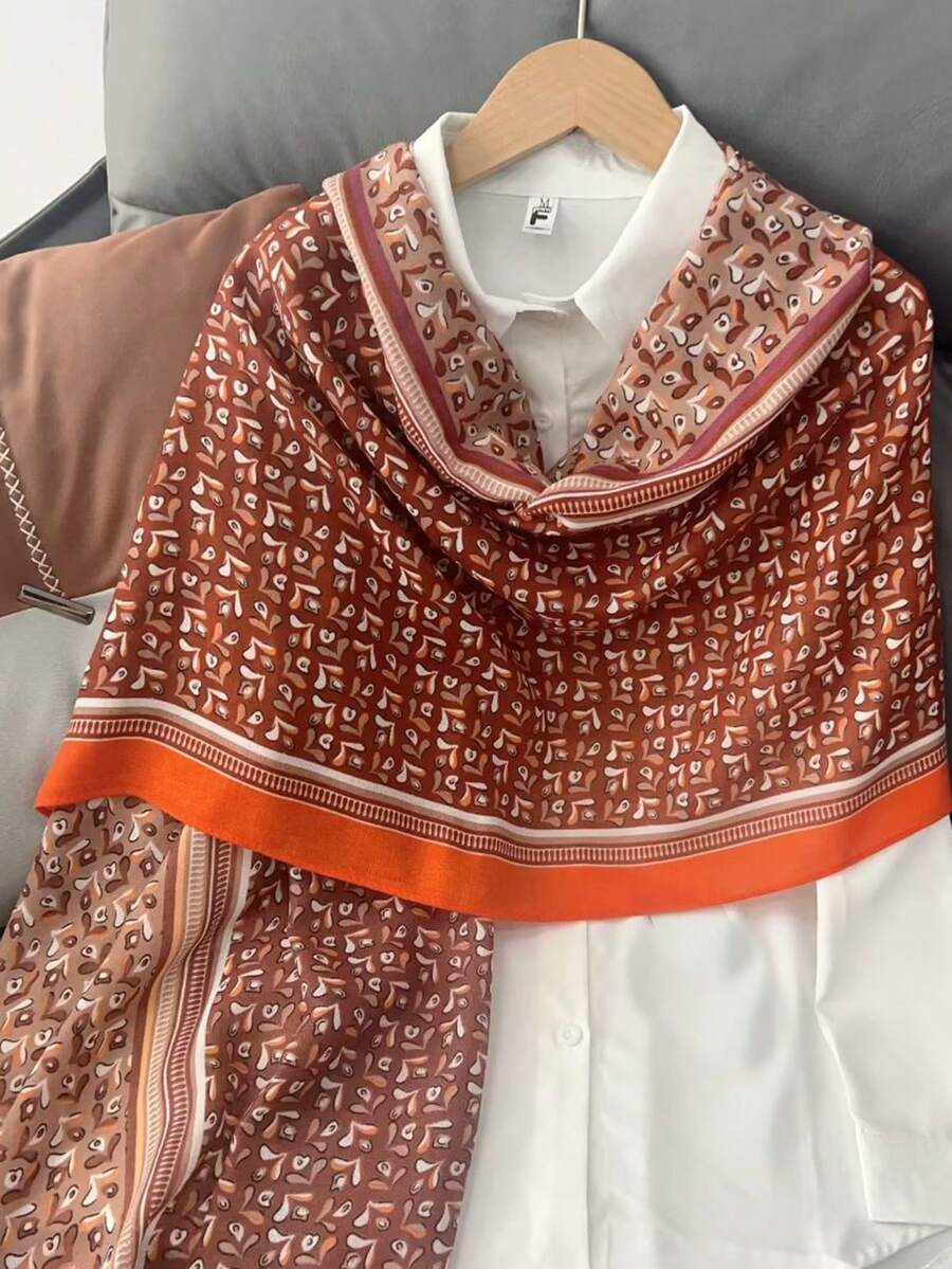 1pc Women's Blue Bean Sprouts Printing Scarf Wrap For Daily Wear Headwear Hijab Gift For Couple - Blue - View 1