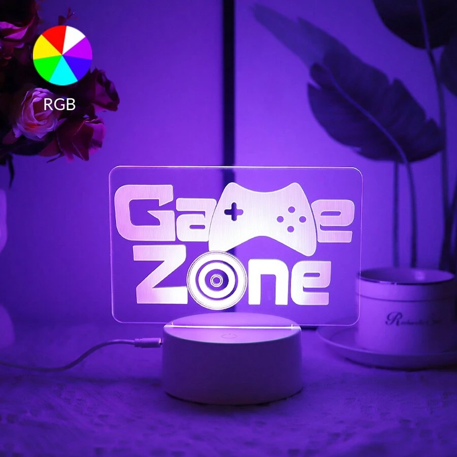 1 件 RGB 台灯，游戏区系列，RGB 游戏装饰台灯，适用于卧室、宿舍、游戏室，炫酷生日/节日礼物 - 彩色 - 查看 1