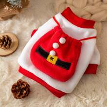 1pc Christmas Themed Plush Pet Sweatshirt Suitable For Autumn And Winter - Red - View 1