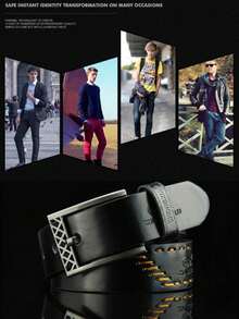 男士針扣腰帶休閒牛仔古董腰帶復古風格螺紋腰帶 1 件