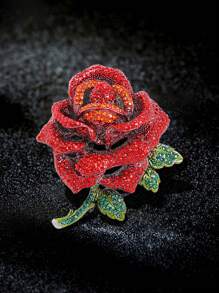 1pc Flat Creative Heavy Industry Style Rose Flower Brooch, Vintage National Style Rhinestone Decor Pin For Suit Jacket - Red - View 1