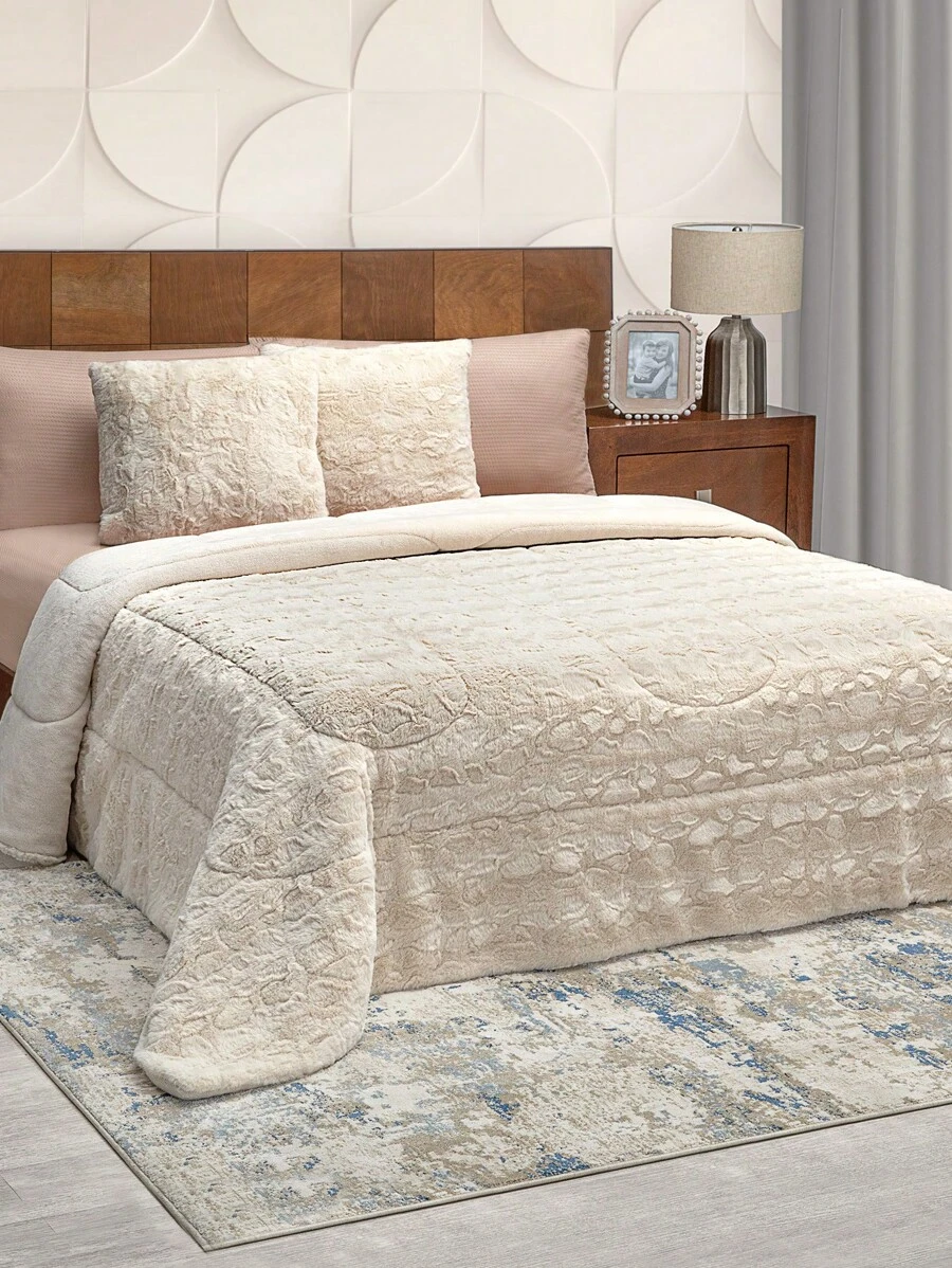 Home Elephant King Size Beige Rabbit Soft Thermal Blanket - Beige - View 1