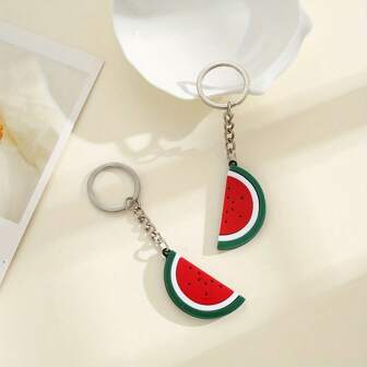 Cute 2pcs Creative Funny Fruit Watermelon Couple Keychain, Pendant Decoration Gift Souvenir Car Accessories Bag Charm School Fruit
