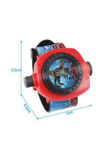 Reloj digital electrónico con proyección de 24 patrones de dibujos animados en 3D de dinosaurio - Rojo - Ver 6