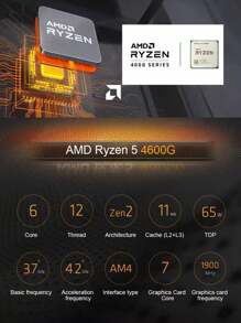 AMD Ryzen 5 4600G 處理器和 A520SD4-W 套裝 A520 晶片組白色 M ATX PC 主機板，搭載 AMD AM4 Zen 2 6核心12線程 CPU，支援 DDR4，PCIe 3.0，M.2，SATA，USB 3.2，集成顯示核心，不含處理器盒 - 白色 - 查看 2