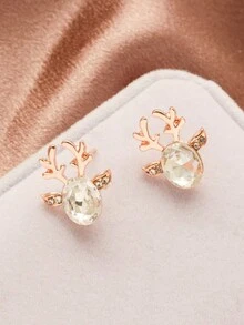 1對時尚個性優雅的合金水晶寶石鹿角立體聖誕麋鹿耳環，為女性假日聖誕禮物 - 麋鹿耳環 - 查看 11