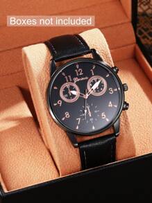 Zestaw zegarków męskich, 1 zestaw, casualowy i sportowy, zegarek kwarcowy z okrągłą tarczą i paskiem z poliuretanu, w zestawie skórzany pasek, idealny do noszenia na co dzień, prezent urodzinowy, na powrót do szkoły, Święto Dziękczynienia, okazje dla par, najlepszy prezent (pudełko nie jest dołączone) - Czarne - Zobacz 4