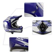 TCMT Dot Youth Motorcycle Off-Road Helmet Full Face Motocross Street Dirt Bike Mountain Bike BMX MX ATV Helmet+Goggles+Gloves - Màu xanh lam - Xem 5