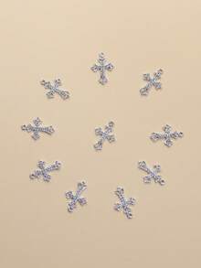 10pcs Rhinestone Cross DIY Pendant - Silver - View 10