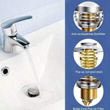 1pc Universal Tub Stopper, Bathtub Copper Drain Stoppers, 3 In 1 Pop Up Bath Tub Drain Plug And Drain Cover With Hair Catcher Strainer, Be Used For 1-3/8" To 2-3/8" Drain Hole Replacement , Bathroom Tools - Silver - View 3