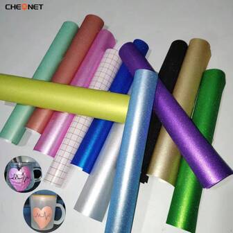 12 ark Glitter Självhäftande Vinyl + Överföra Vinyl Utrustning Klistermärke Film Gör själv hantverk Beställnings