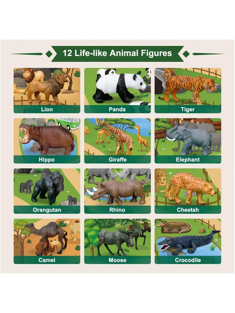 Set Animaux Jungle 15 Pièces + Tapis De Jeu – Jouet Éducatif En Plastique – Lion, Tigre, Zèbre – Dès 3 Ans – Cadeau Fête & Anniversaire