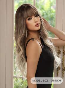 Peruca Sintética Romântica Ondulada com Franja, Cinza Cinza a Loiro Gradiente, 66cm de Comprimento, Para Uso Diário, Festa, Férias, Feriados, Natural, Romântica, Sexy, Elegante, Casual, Halloween, Natal, Cosplay, Resistente ao Calor