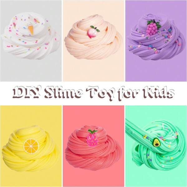 6 Packs 60ml Butter Slime, Avocado, Dragon Fruit, Lemon Slices, Peaches