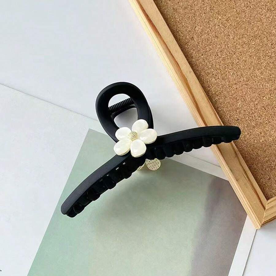 1 Gói Của Mới Kích thước lớn Grabber Của phụ nữ Mờ Màu xanh lá Hoa Trở lại Đầu Kẹp Chiếc kẹp tóc - màu đen - Xem 1