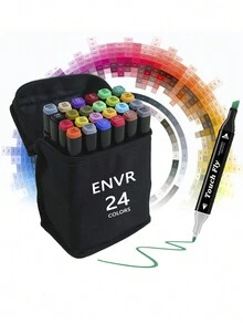 Kit 24 Pieces Marker Pen Double Tip Marker Pens - Black - View 1