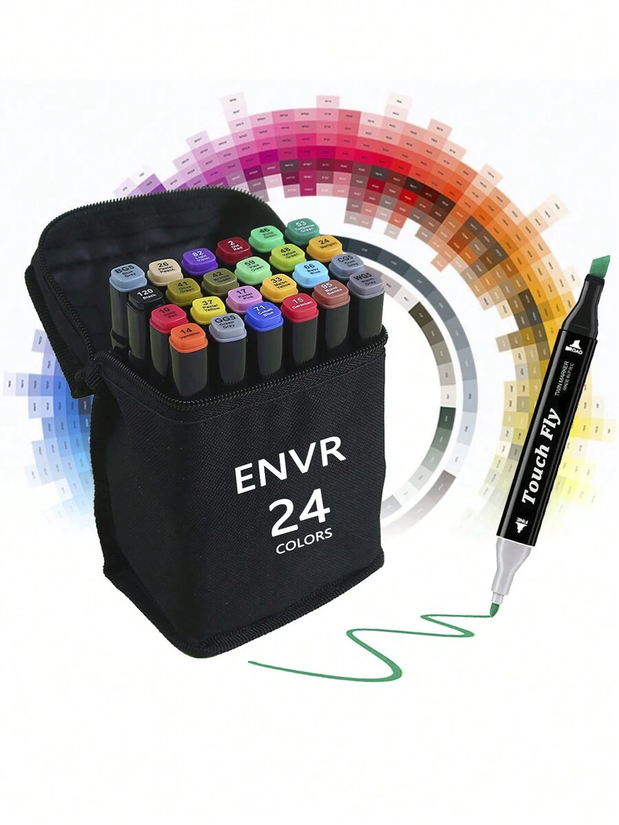 Kit 24 Pieces Marker Pen Double Tip Marker Pens - Black - View 1