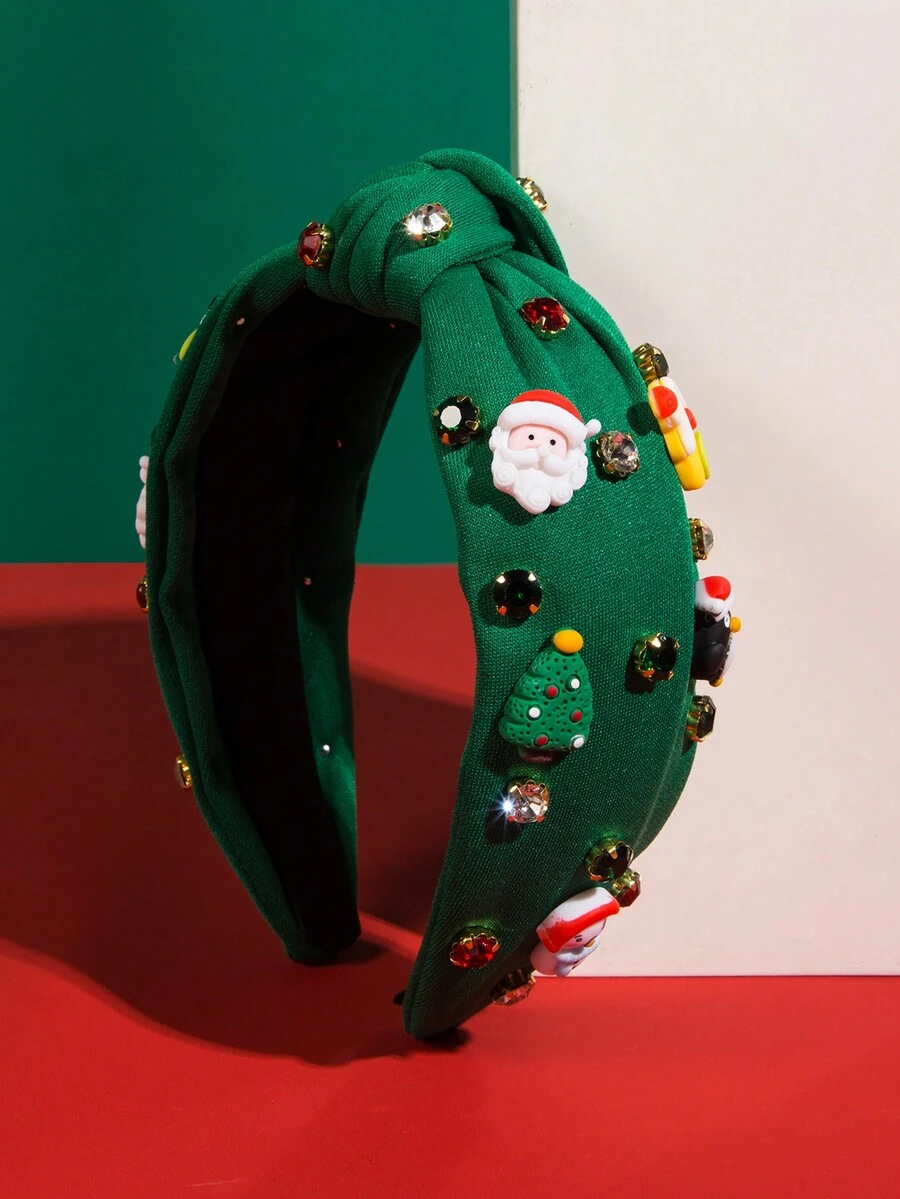 1件女士聖誕樹和聖誕老人寶石裝飾的頭飾,適用於聖誕節