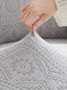 1pc Universal Elastic Sofa Cover, Easy Fit, Four Seasons, Anti-Scratch Sofa Slipcover, Slouchy Full Cover Furniture Protector - Light Grey - View 5