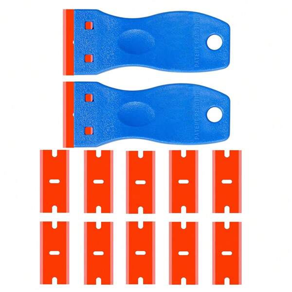 Raspador De Cuchillas De Plástico Que Incluye 2 Herramientas Raspadoras Y 8 Cuchillas Para La Eliminación De Junta, Etiquetas, Adhesivos En Ventanas Y Vidrio, (azul)