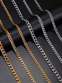 1pc Unisex Stainless Steel Plain Chain, 3mm~10mm Wide, Punk Minimalist Jewelry Accessories - Style a - View 12