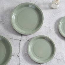 Sage Green 一次性盘子和餐巾套装，24 人派对用品，生日、婚礼、派对、野餐、圣诞节用纸质派对餐具 - 綠色 - 查看 4