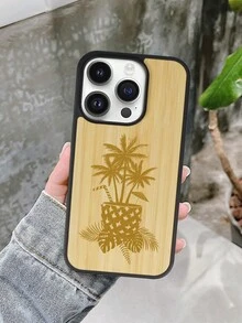1 pieza Funda de teléfono minimalista de bambú con diseño de planta en maceta de árbol de coco compatible con Apple iPhone - Amarillo - Ver 5