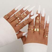 17KM Enkel Metall Geometrisk Fjäril Love Ring Set , Semester Datum Presenter För kvinnor , Daglig Motsvarande - Gult guld - Visa 10