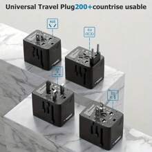 1pc Universal Travel Adapter, International Travel Adapter European Travel Plug, 6A Socket Current, 3.5A USB Smart Output, 3USB A + Type C For USA EU UK AUS, Good For Christmas, Halloween Gifts - Black - View 3