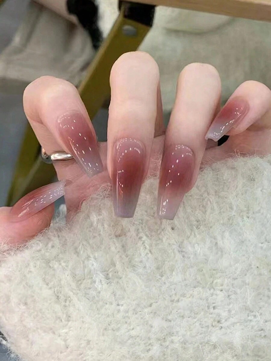 24入組長/中長度漸層粉紅色假指甲,耐用美甲 - 彩色 - 查看 1