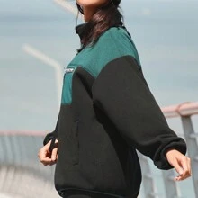 TECTOP 女款全拉鍊極柔毛套頭衫運動暖謀戶外探險夾克外衣 - 黑色 - 查看 5