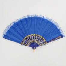 1 Pieza Abanico De Mano De Plástico Con Estilo Retro Para La Fiesta De Carreras De Caballos De Las Damas, Actuación De Danza Tradicional China, Hanfu, Etc. - azul real - Ver 2