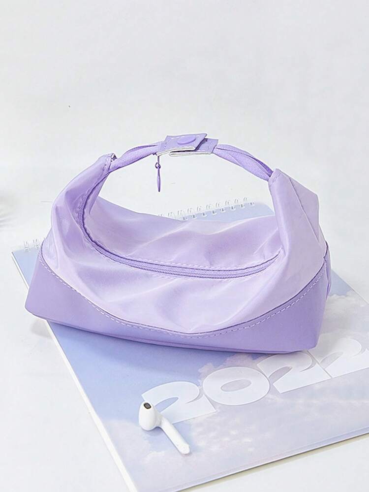 1pc Random Japanese-Style High-Capacity Stationery Pencil Case With Color Block Design - Multicolor - View 2