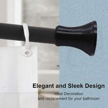 1pc Black Cast Iron Long Trumpet Shaped Shower Curtain Rod, No Drill Spring Tension Extendable, Durable & Rustproof, Comes With A Set Of Curtain Roller Hooks - Black - View 2
