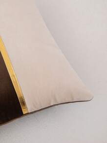 1pc Velvet Gold & Coffee Color Block Decorative Cushion Cover, Without Insert