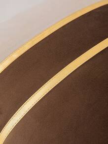 1pc Velvet Gold & Coffee Color Block Decorative Cushion Cover, Without Insert