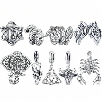 bamoer 1入925純銀復古動物珠子蛇和牛吊墜,適用於女士手鏈項鍊diy配飾珠寶禮物