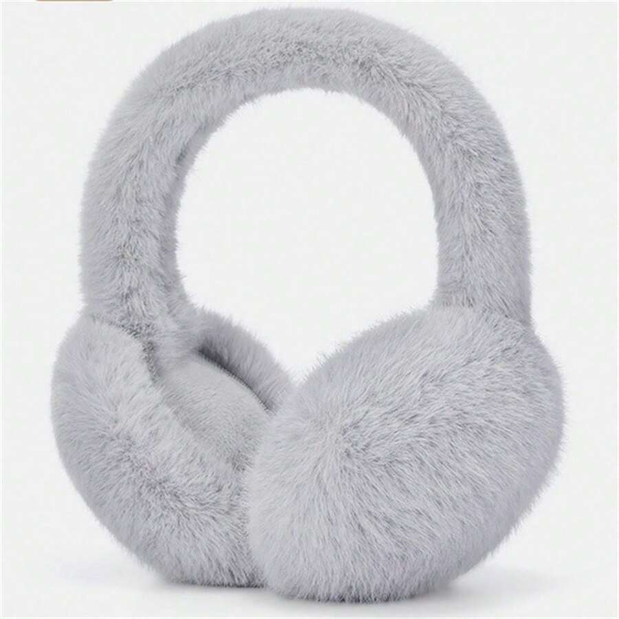 女性冬季耳套保暖器,可愛的毛絨耳套適用於戶外騎行保持耳部溫暖 - 淺灰色 - 查看 1