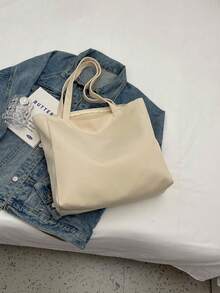 Large Capacity Tote Bag With Letter Print Decoration - White - View 4