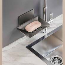 1入不銹鋼肥皂盤,自黏貼扣條肥皂架,適用於沖洗肥皂的自排水皂盤,浴室、廚房,無需鑽孔,保持肥皂條乾燥潔淨