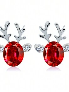 1對時尚個性優雅的合金水晶寶石鹿角立體聖誕麋鹿耳環，為女性假日聖誕禮物 - 麋鹿耳環 - 查看 1