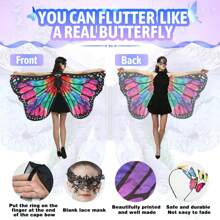 3入組綠色蝴蝶翅膀披肩套裝,黑色花邊眼罩,成人用蝴蝶頭帶,妖精披風服飾配件套裝,適用於節日派對