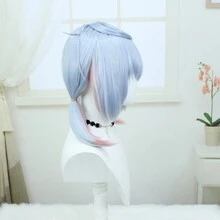 1件双马尾动漫角色扮演假发，直发，蓝粉色合成纤维，带刘海，15英寸，适合节日派对装扮，星期五发售 - 間色 - 查看 4