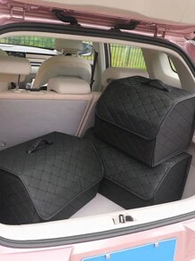 1pc A Versatile, Foldable Car  Trunk Organizer  Boxes And Storage Container For Toys, Food Bags, And Auto Accessories - Black - View 3