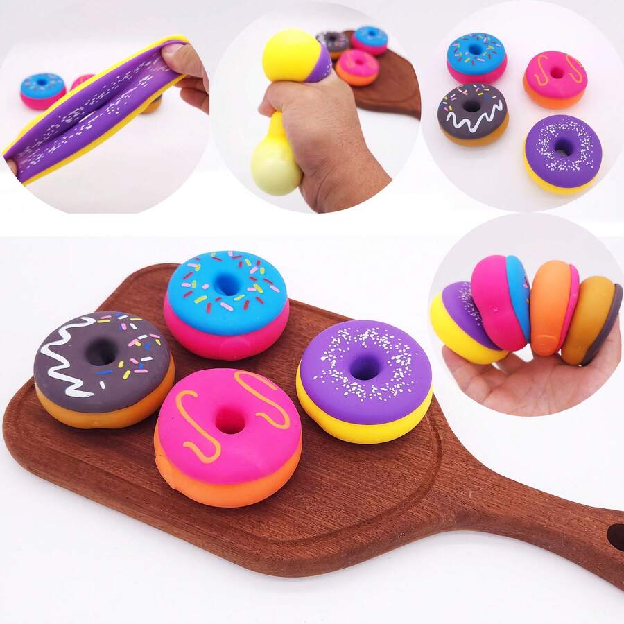 1pc Random Color Creative Simulation Donut Stress Relief Toy, Tpr Donut, Party Gift - Multicolor - View 1