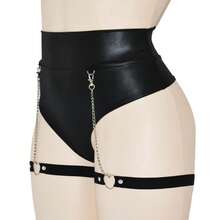 Mini Short De Lycra Pole Dance Con Cadenas Baile Twerk Sandy - Negro - Ver 3